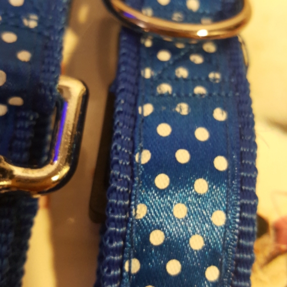 Dog Collar & Leash Set Blue Polka Dot Adjustable Walking Set - Picture 10 of 11